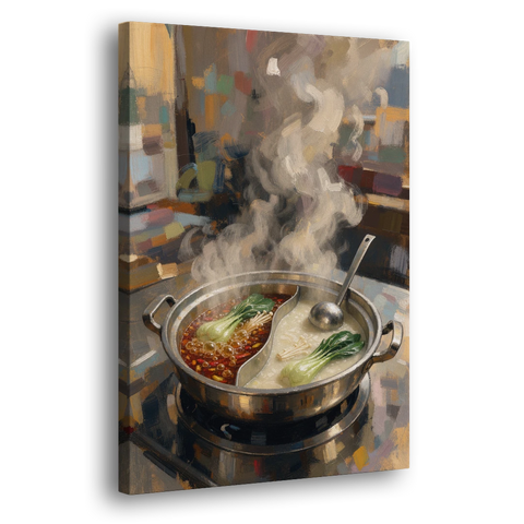 Divided Hot Pot with Red Chili and Milky Broth - Canvas Wall Art - Side