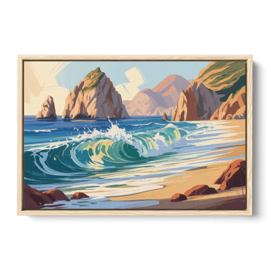 Divorce Beach Waves - Oak Framed Canvas Wall Art - Front