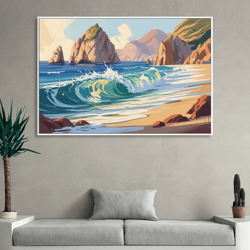 Divorce Beach Waves Living Room - White Canvas Wall Art