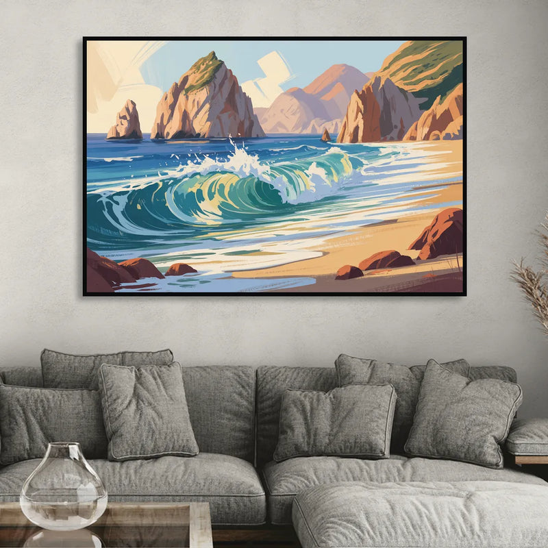 Divorce Beach Waves Sitting Room - Black Canvas Wall Art