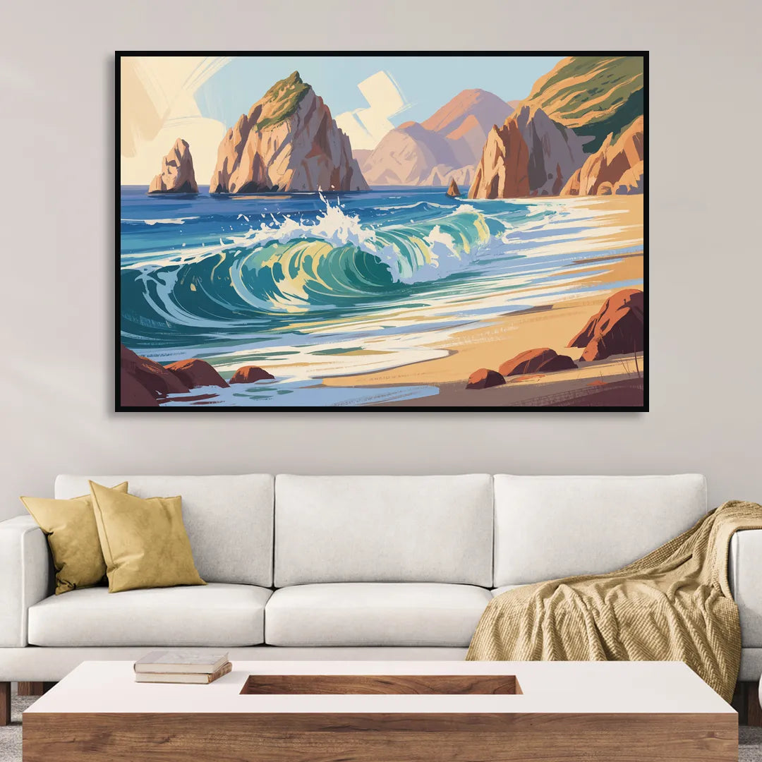 Divorce Beach Waves Living Room - Black Canvas Wall Art
