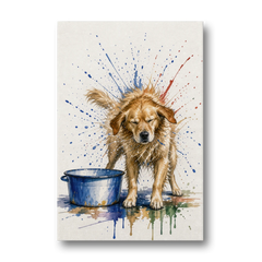 Dog Bathroom Wall Art of a Shaking Golden Retriever - Canvas Wall Art - Front