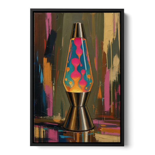 Dorm Wall Decor Lava Lamp in Molten Pink - Black Framed Canvas Wall Art - Front