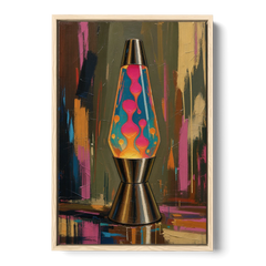 Dorm Wall Decor Lava Lamp in Molten Pink - Oak Framed Canvas Wall Art - Front