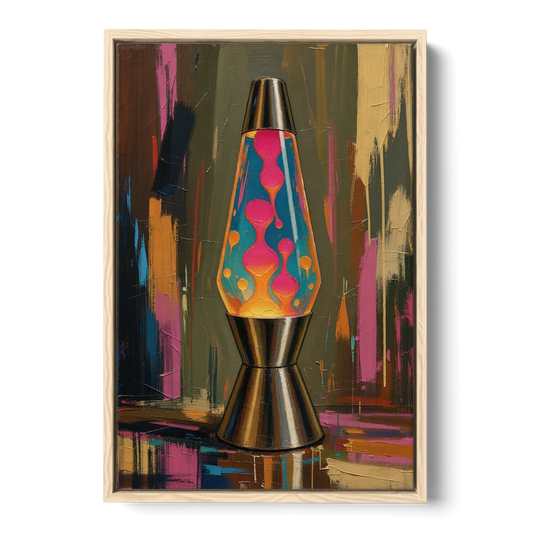 Dorm Wall Decor Lava Lamp in Molten Pink - Oak Framed Canvas Wall Art - Front