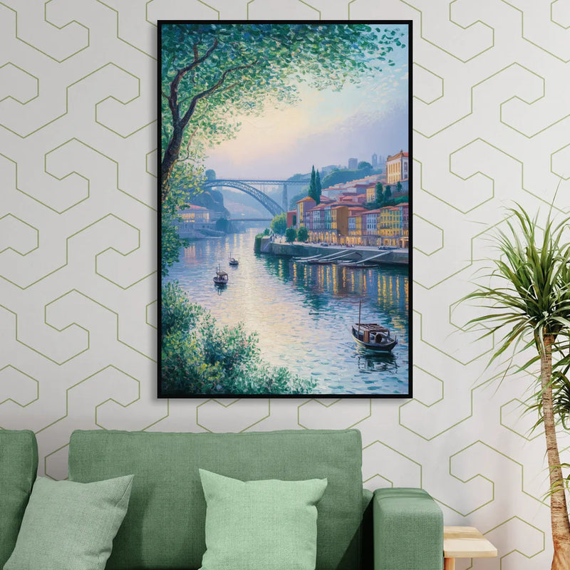Douro River Serenity Sitting Room - Black Canvas Wall Art