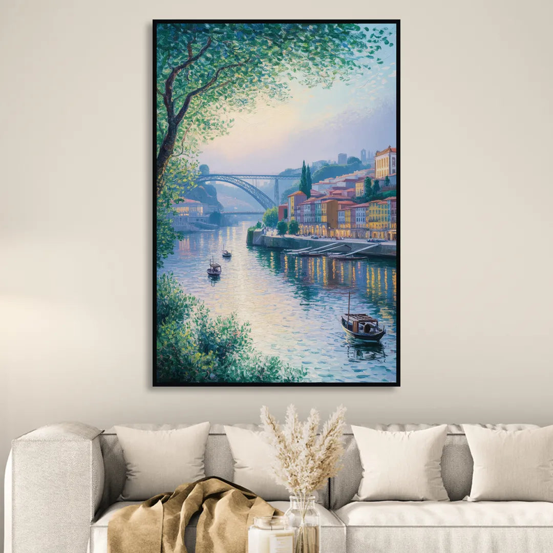Douro River Serenity Living Room - Black Canvas Wall Art