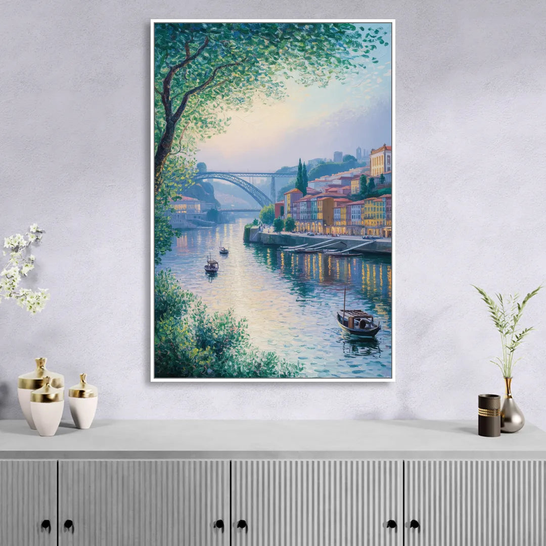 Douro River Serenity Living Room - White Canvas Wall Art