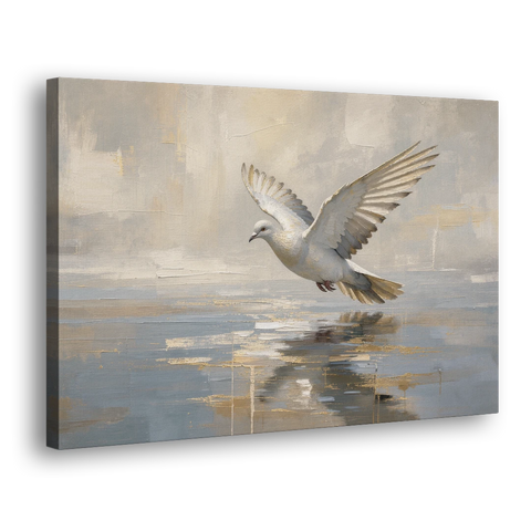 Dove Wall Art with Wings Over Still Water - Canvas Wall Art - Side