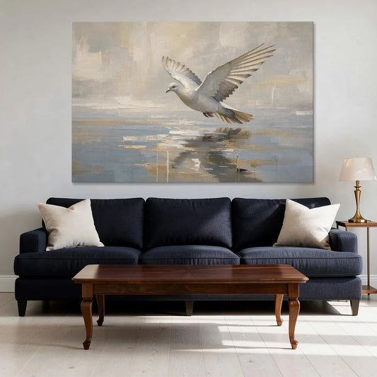 Dove Wall Art with Wings Over Still Water - Canvas Wall Art - Sofa - 60x40