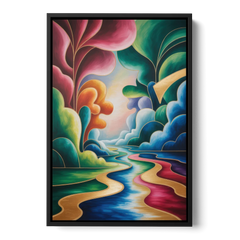 Dreamlike JewelToned Colorful Abstract - Black Framed Canvas Wall Art - Front