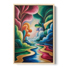 Dreamlike JewelToned Colorful Abstract - Oak Framed Canvas Wall Art - Front