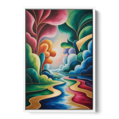 Dreamlike JewelToned Colorful Abstract - White Framed Canvas Wall Art - Front