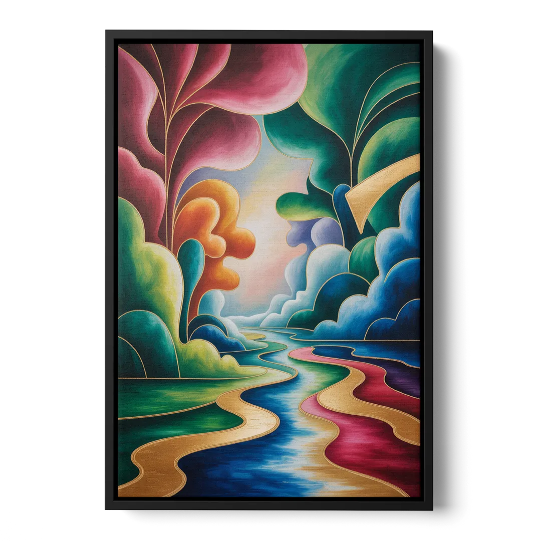 Dreamlike JewelToned Colorful Abstract Front - Black Canvas Wall Art