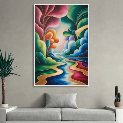 Dreamlike JewelToned Colorful Abstract Living Room - White Canvas Wall Art