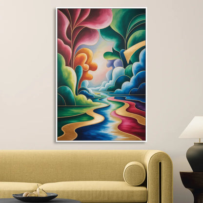 Dreamlike JewelToned Colorful Abstract Sitting Room - White Canvas Wall Art