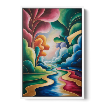 Dreamlike JewelToned Colorful Abstract - White Frame Canvas
