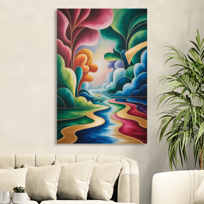 Dreamlike JewelToned Colorful Abstract Sitting Room - Canvas Wall Art