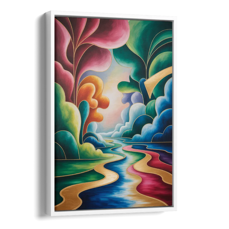 Dreamlike JewelToned Colorful Abstract Side - White Canvas Wall Art