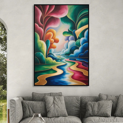 Dreamlike JewelToned Colorful Abstract Sitting Room - Black Canvas Wall Art