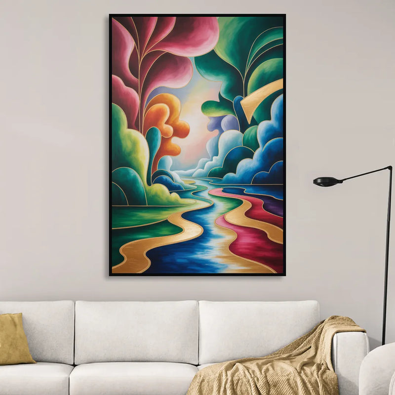 Dreamlike JewelToned Colorful Abstract Living Room - Black Canvas Wall Art