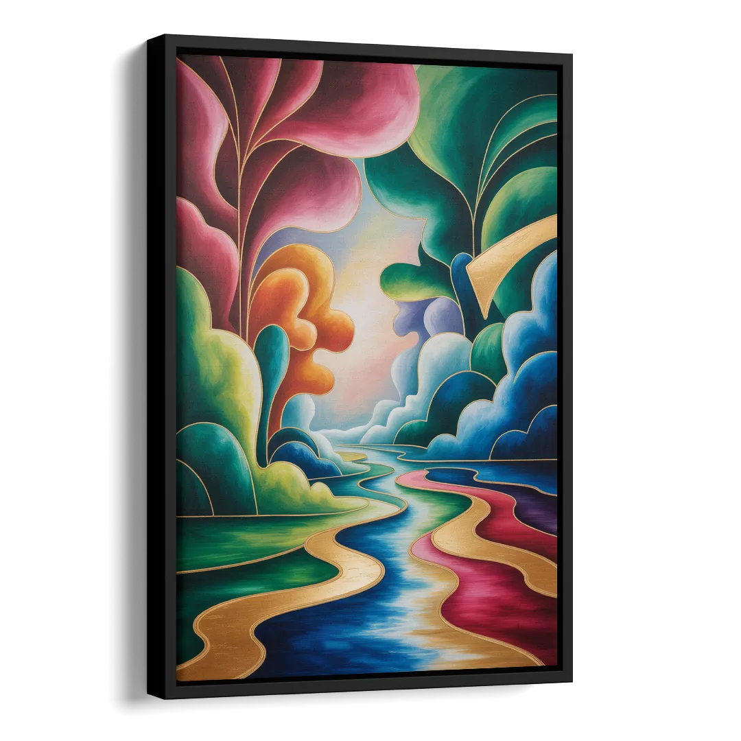 Dreamlike JewelToned Colorful Abstract Side - Black Canvas Wall Art