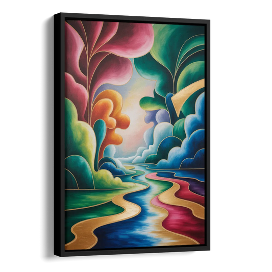 Dreamlike JewelToned Colorful Abstract Side - Black Canvas Wall Art