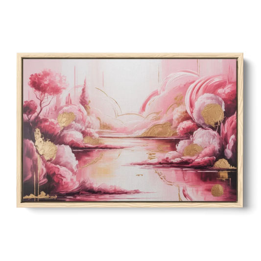 Dreamy Ethereal Pink Abstract - Oak Framed Canvas Wall Art - Front