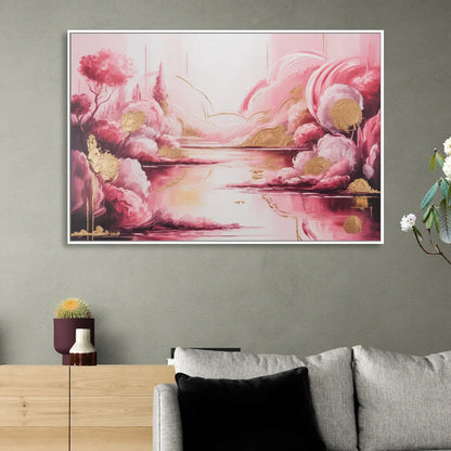 Dreamy Ethereal Pink Abstract Living Room - White Canvas Wall Art