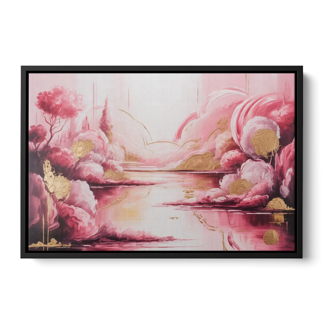 Dreamy Ethereal Pink Abstract Front - Black Canvas Wall Art