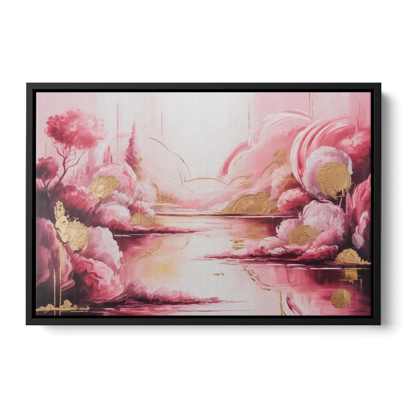 Dreamy Ethereal Pink Abstract Front - Black Canvas Wall Art