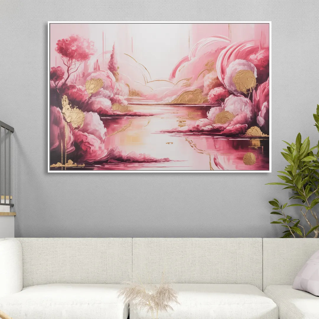 Dreamy Ethereal Pink Abstract Sitting Room - White Canvas Wall Art