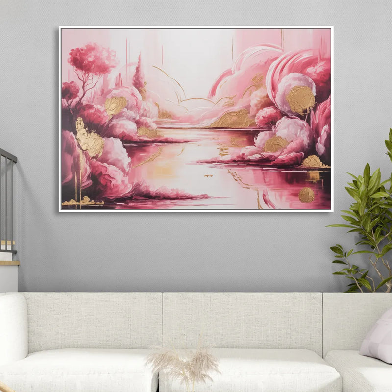 Dreamy Ethereal Pink Abstract Sitting Room - White Canvas Wall Art