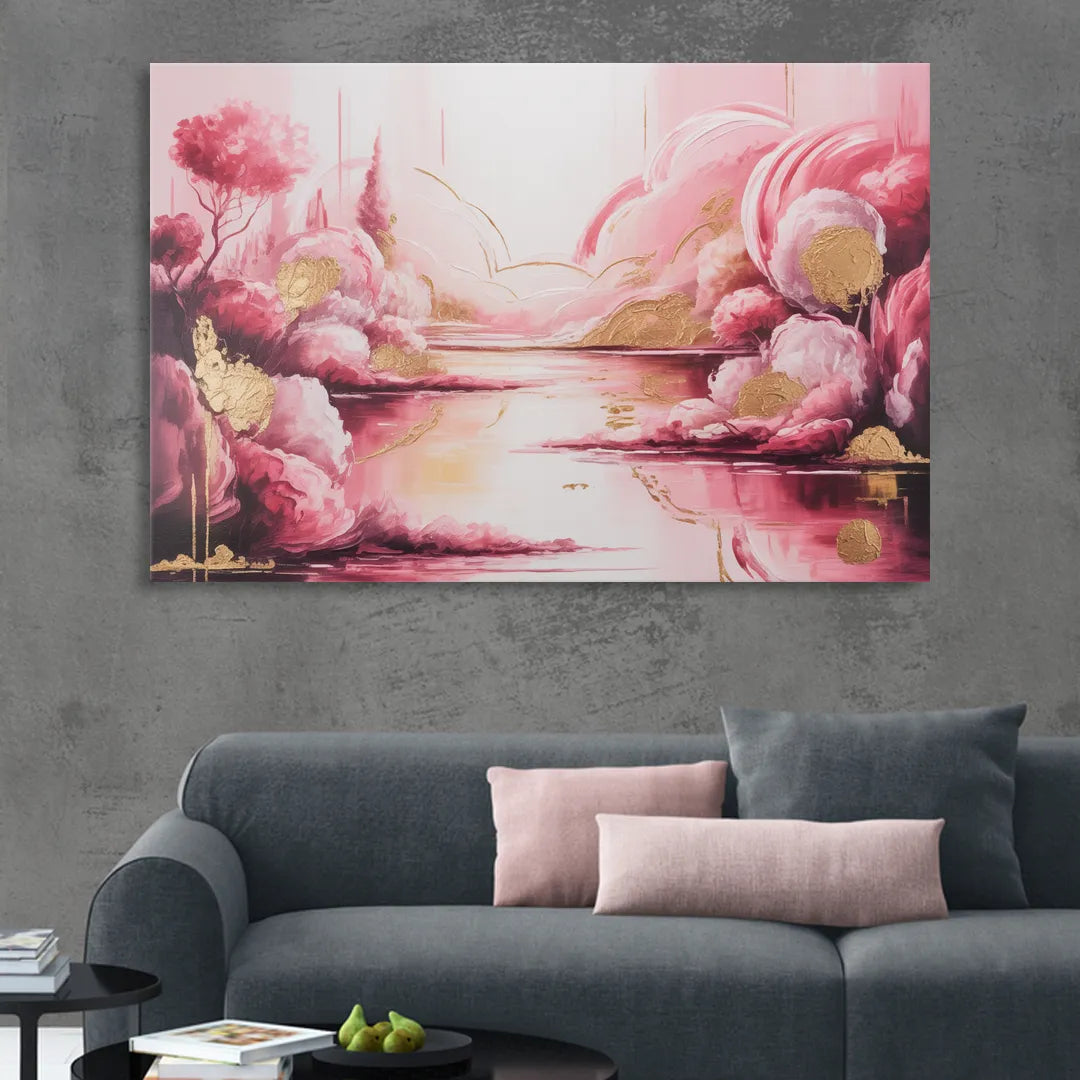Dreamy Ethereal Pink Abstract Living Room - Canvas Wall Art
