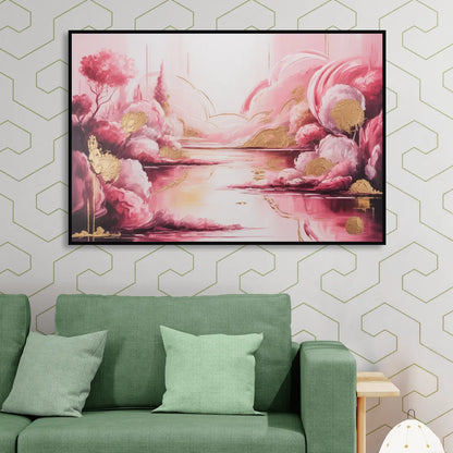 Dreamy Ethereal Pink Abstract Living Room - Black Canvas Wall Art