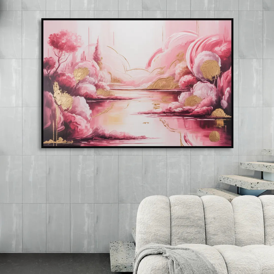 Dreamy Ethereal Pink Abstract Sitting Room - Black Canvas Wall Art