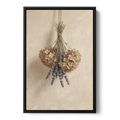 Dried Flowers Wall Art of Hydrangea and Lavender - Black Framed Canvas Wall Art - Front