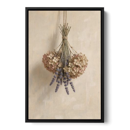 Dried Flowers Wall Art of Hydrangea and Lavender - Black Framed Canvas Wall Art - Front