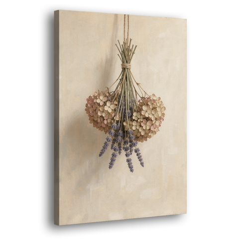 Dried Flowers Wall Art of Hydrangea and Lavender - Canvas Wall Art - Side