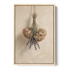 Dried Flowers Wall Art of Hydrangea and Lavender - Oak Framed Canvas Wall Art - Front