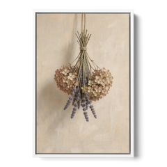 Dried Flowers Wall Art of Hydrangea and Lavender - White Framed Canvas Wall Art - Front