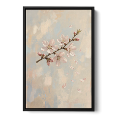 Drifting Petal Cherry Blossom Sprig for the Nursery - Black Framed Canvas Wall Art - Front