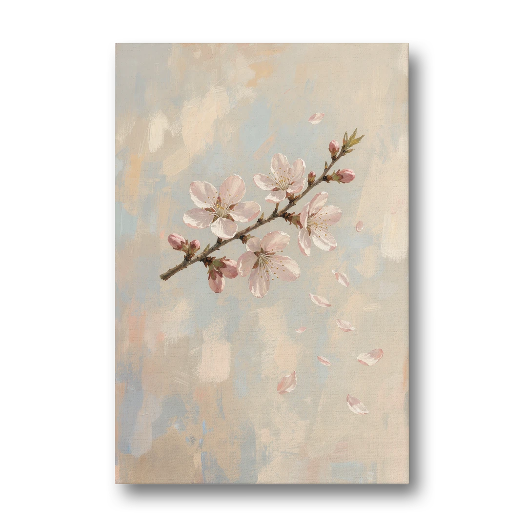 Drifting Petal Cherry Blossom Sprig - Canvas Wall Art - Front