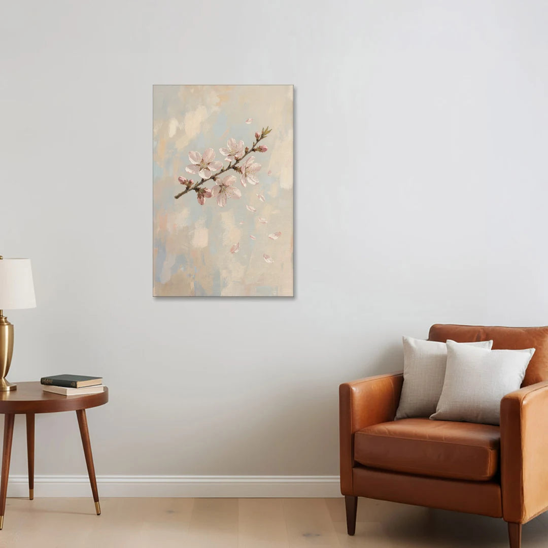 Drifting Petal Cherry Blossom Sprig - Canvas Wall Art - Sofa - 24x36