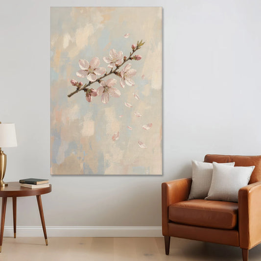 Drifting Petal Cherry Blossom Sprig for the Nursery - Canvas Wall Art - Sofa - 40x60