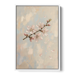 Drifting Petal Cherry Blossom Sprig for the Nursery - White Framed Canvas Wall Art - Front