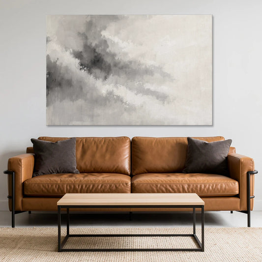 Monochrome Drifting Weather in Soft Gray Wash - Canvas Wall Art - Sofa - 60x40