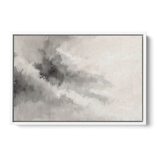 Monochrome Drifting Weather in Soft Gray Wash - White Framed Canvas Wall Art - Front