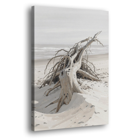 Driftwood Painting of Roots in Pale Sand - Canvas Wall Art - Side