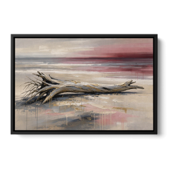 Driftwood Wall Art Under a Rose Dusk Sky - Black Framed Canvas Wall Art - Front